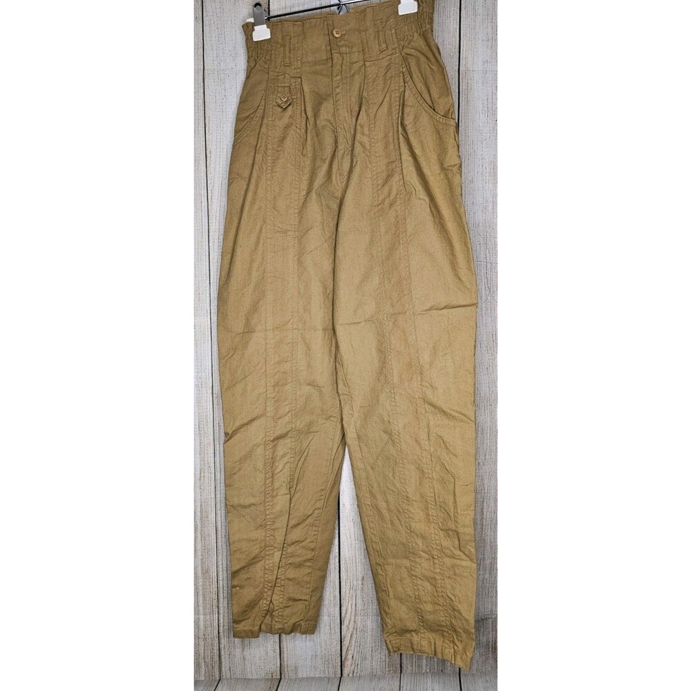 Vintage 80s In Force Pants Womens 7/8 Tan Cotton High Waist Pleated Tapered Leg